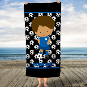 Kids Soccer Custom Name Beach Towel