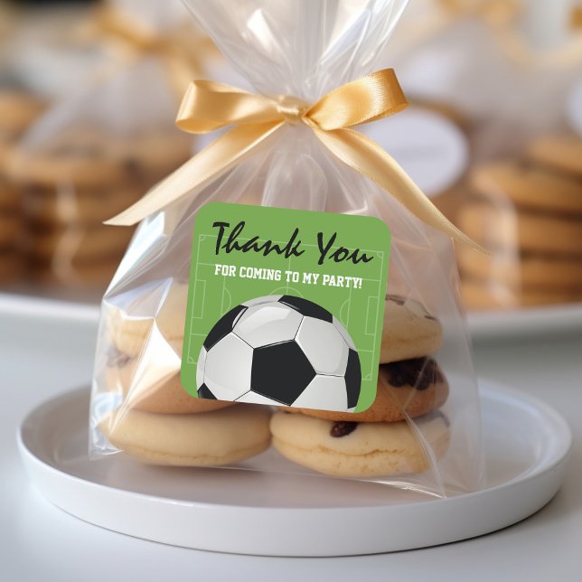 Kids Soccer Football Birthday Party Square Sticker (Creator Uploaded)