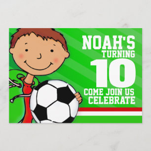 Kids soccer / football green 10th birthday invite
