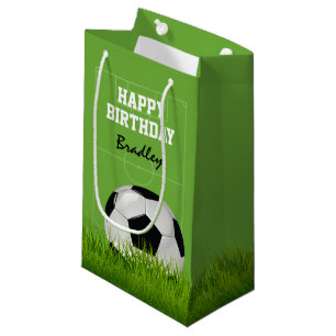 Kids Soccer Football Happy Birthday   Personalised Small Gift Bag