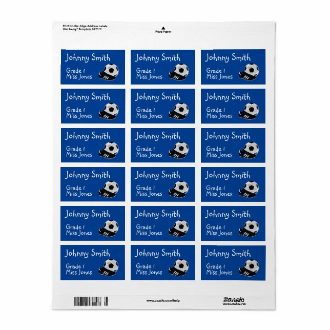 Kid's soccer football name book labels (Full Sheet)