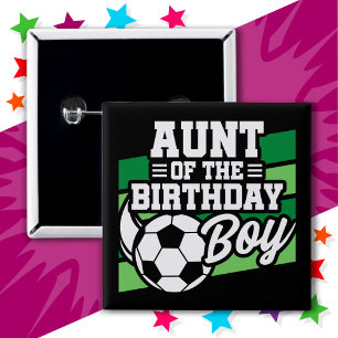 Kids Soccer Football Party Aunt of Birthday Boy 15 Cm Square Badge