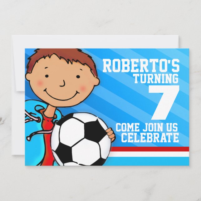 Kids soccer / football sports birthday invitation (Front)
