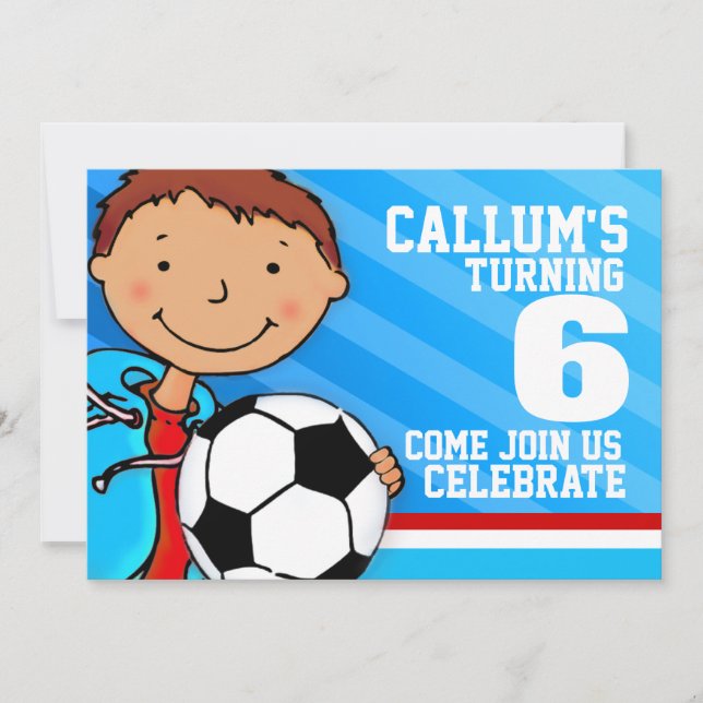 Kids soccer / football sports birthday invitation (Front)