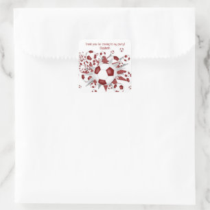 Kids soccer party maroon soccer balls stars square sticker