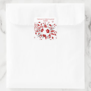 Kids soccer party red soccer balls stars square sticker