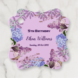 Kids Soft Blue Pastel Lilac Hydrangea Birthday Fun Favour Tags
