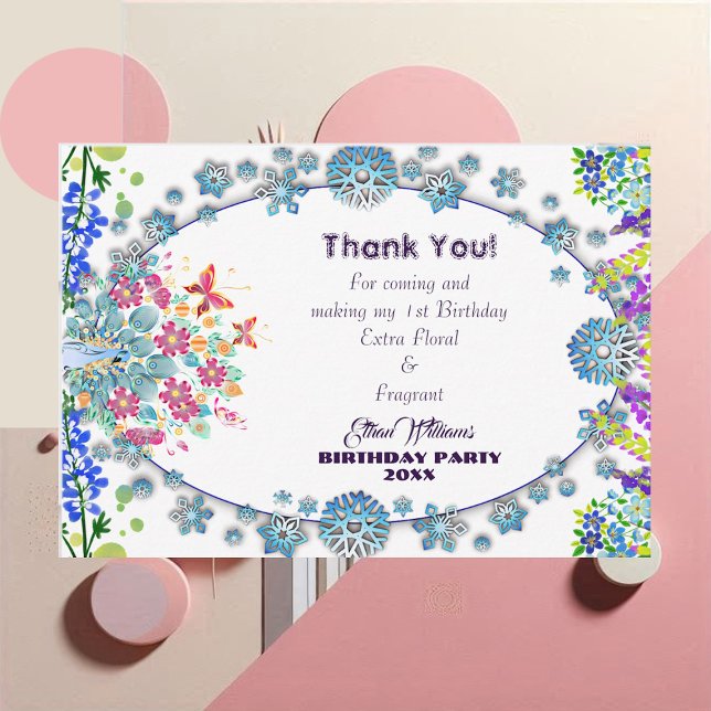 Kid's Soft Oval Blue Little Flower Bud Birthday Thank You Card (Kid's Soft Oval Blue Little Flower Bud Birthday Thank You Card)