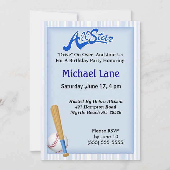 Kids Softball Birthday  Invitation (Front)