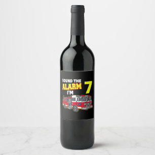 Kids Sound Alarm Im 7 Kids Fire Truck Firefighter Wine Label