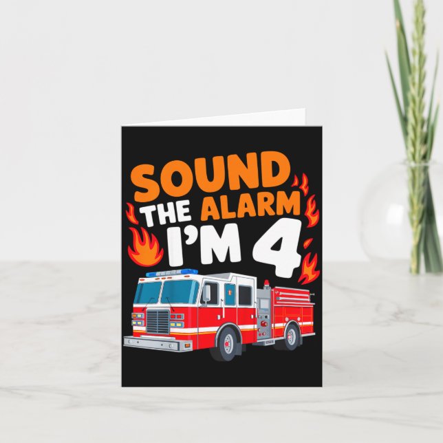 Kids Sound The Alarm I'm 4 Years Old 4th Birthday  Card (Front)