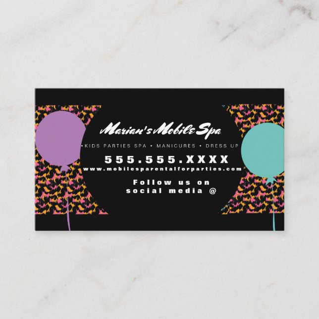 Kids Spa Bus Party Rental Animal Print Business Card (Front)