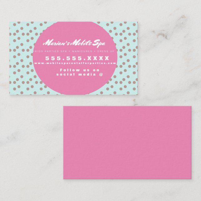 Kids Spa Bus Party Rental Pink Dots Business Card (Front/Back)