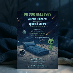 Kids Space Galaxy Aliens Sleepover Birthday Party Invitation
