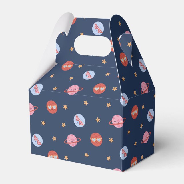 Kids Space Mini Pattern with Planets & Stars Favour Box (Front Side)