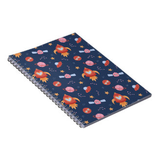 Kids Space Pattern with Rockets & Planets Notebook