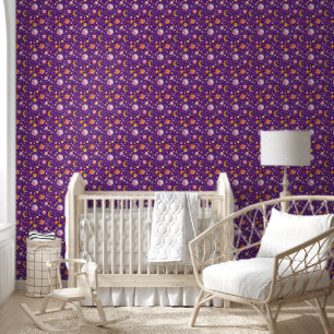 Kids space planet purple background peel and stick wallpaper