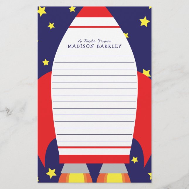 Kids Space Rocket Ship Cute Stationery (Front)