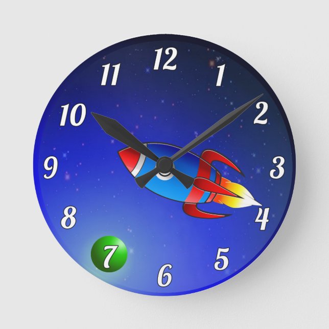 Kids Space Rocket Wall Clock (Front)