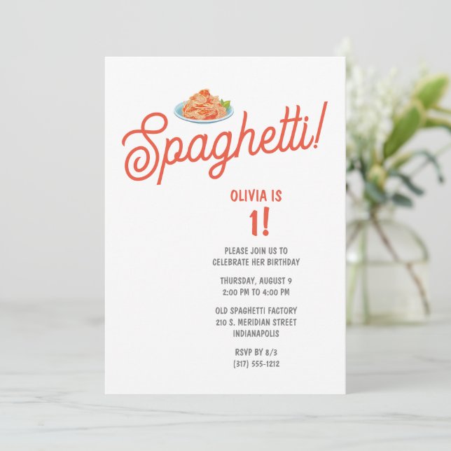 Kids Spaghetti Birthday Invitation (Standing Front)