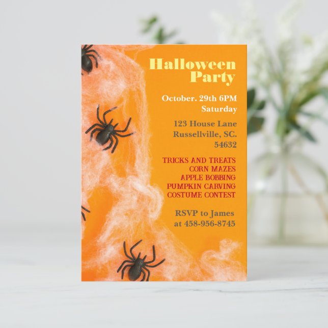 Kids Spider Halloween Party  Invitation (Standing Front)