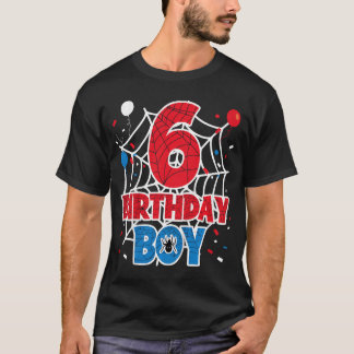 Kids Spider Web 6 Year Old Birthday Boy T-Shirt