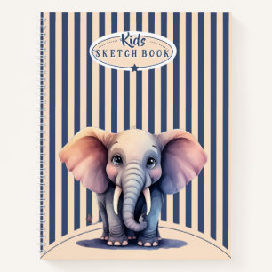 kids Spiral Sketchbook Elephant and Blue lines Notebook