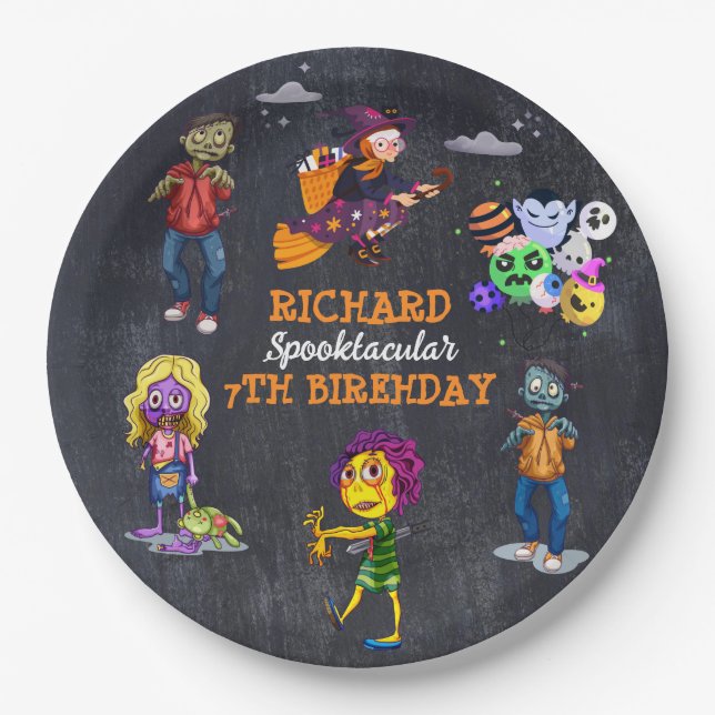 Kids Spooky Halloween Costume Birthday Paper Plate (Front)