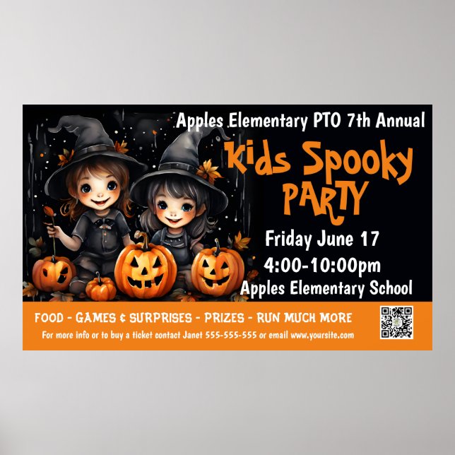 Kids spooky party Fundraiser PTO PTA Church Banner Poster (Front)