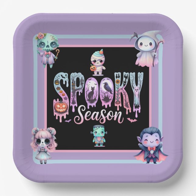 Kids Spooky Season Halloween Paper Plate (Front)