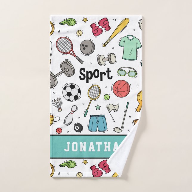 Kids Sport Pattern Boys Name Colourful Athletic Fu Hand Towel (Hand Towel)