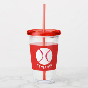 Kids Sports Baseball Athletic Personalised Red Acrylic Tumbler