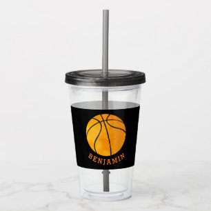 Kids Sports Basketball Athletic Personalised Black Acrylic Tumbler