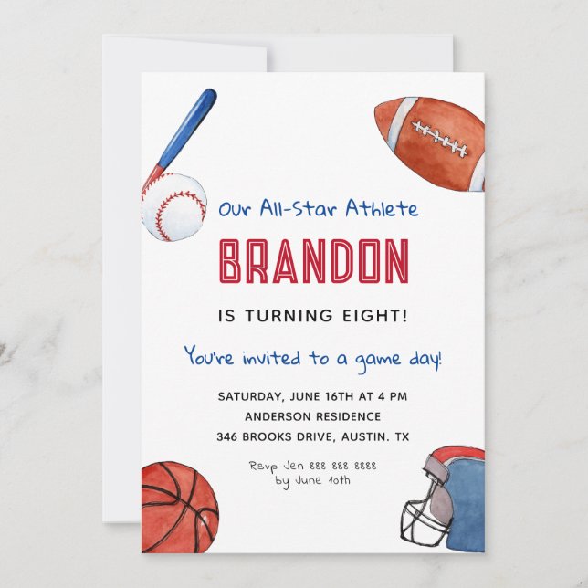 Kids Sports Birthday Invitation (Front)