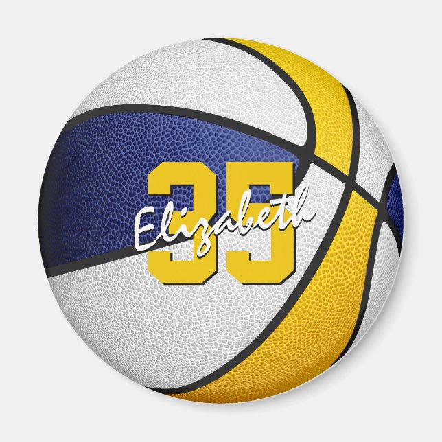 kids sports blue gold team colours basketball magnet (Front)