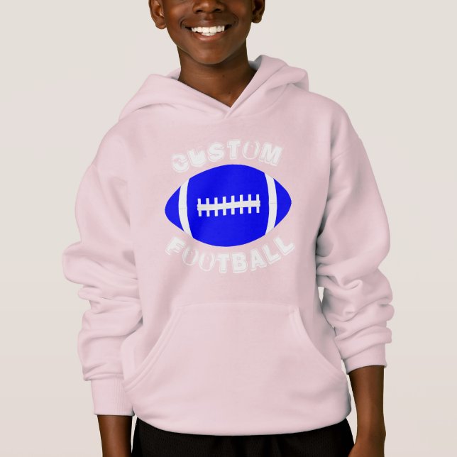 Kid's Sports Custom Team Name Blue Football Hoodie (Front)