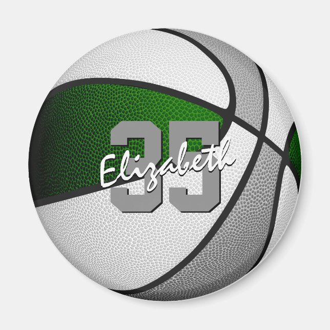 kids sports green grey team colours basketball magnet (Front)