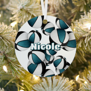 kids sports keepsakes teal black basketballs metal tree decoration