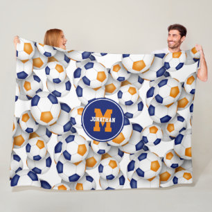 kids sports room blue orange soccer team colours fleece blanket