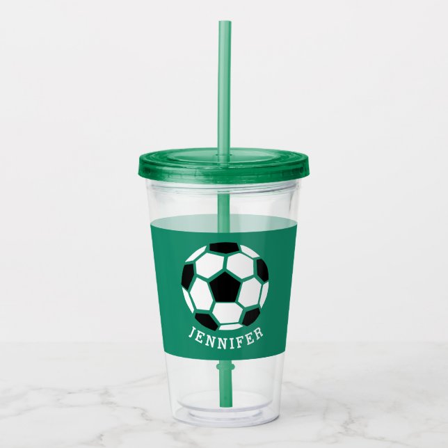 Kids Sports Soccer Athletic Personalised Green Acrylic Tumbler (Front)