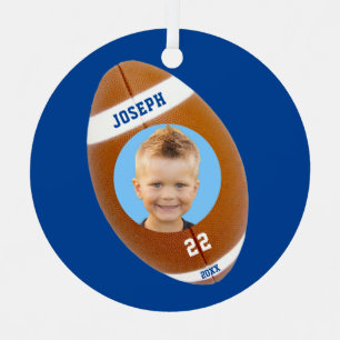 Kids Sporty Blue Photo Football Metal Tree Decoration