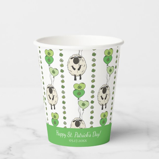 Kids St. Patrick’s Day Sheep & Shamrocks Pattern Paper Cups (Front)