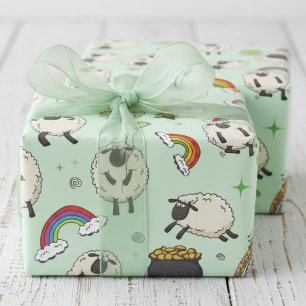Kids St. Patrick’s Day Sheep & Shamrocks Wrapping Paper