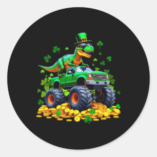 Kids St Patricks Day 2026 - Dinosaur Riding Monste Classic Round Sticker