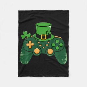 Kids St Patricks Day Gamer Gaming Controller Clove Fleece Blanket