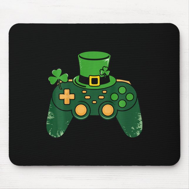 Kids St Patricks Day Gamer Gaming Controller Clove Mouse Mat (Front)