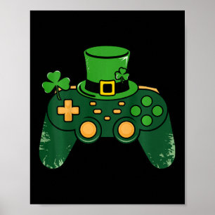 Kids St Patricks Day Gamer Gaming Controller Clove Poster