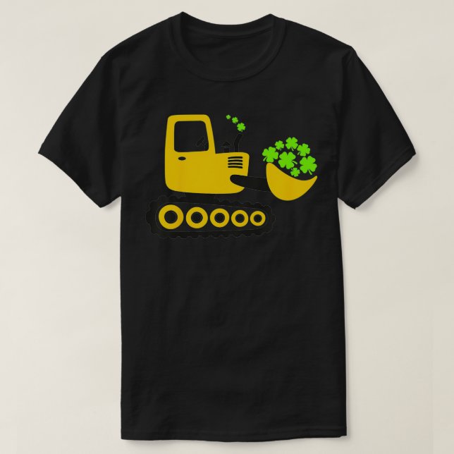 Kids St Patrick's Day Shamrocks Ecavator Digger Bo T-Shirt (Design Front)
