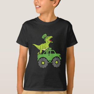 Kids St Patricks Day T-rex Dinosaur Monster Truck T-Shirt