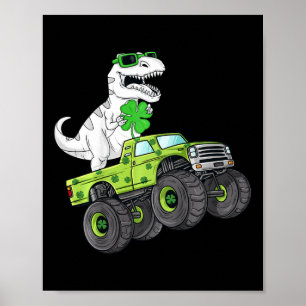 Kids St Patricks Day T Rex Riding Monster Truck Di Poster